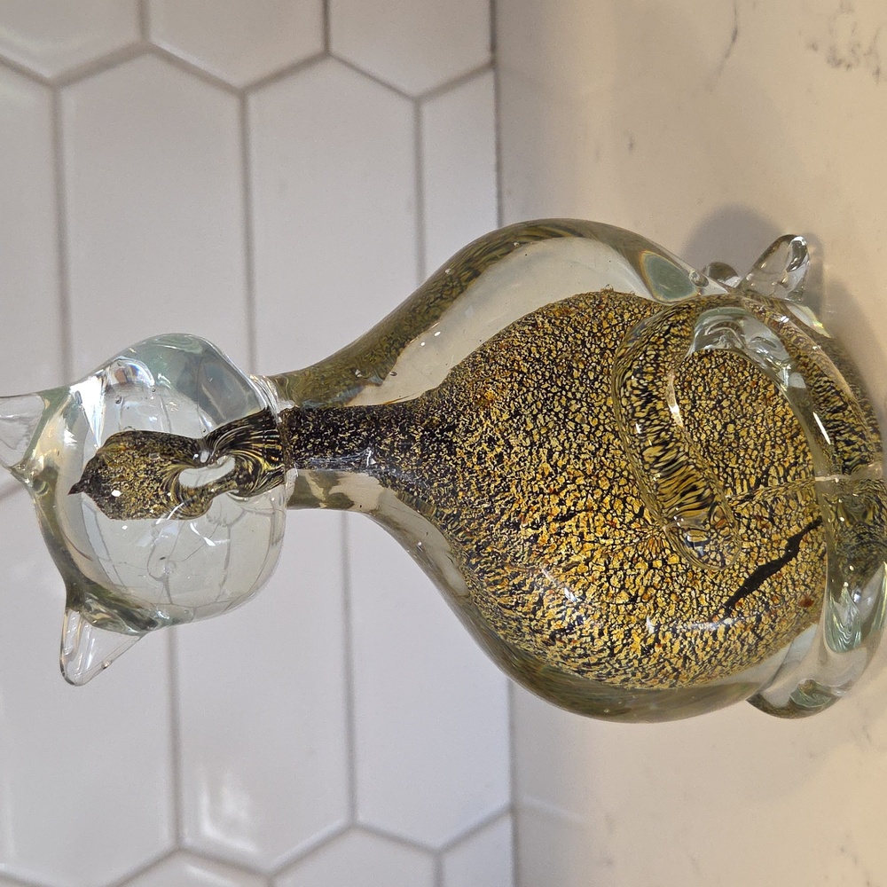 Murano Gold and Black Glass Cat Figurine